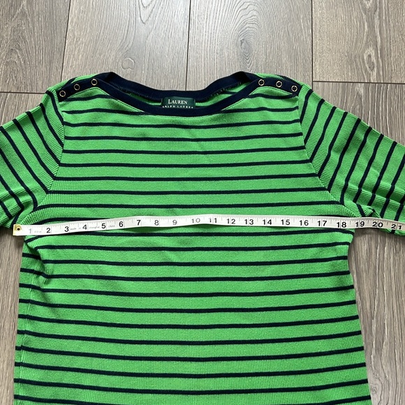 Lauren, Ralph Lauren, 3/4 sleeve, green & navy striped, boat, neck, medium - Picture 7 of 8